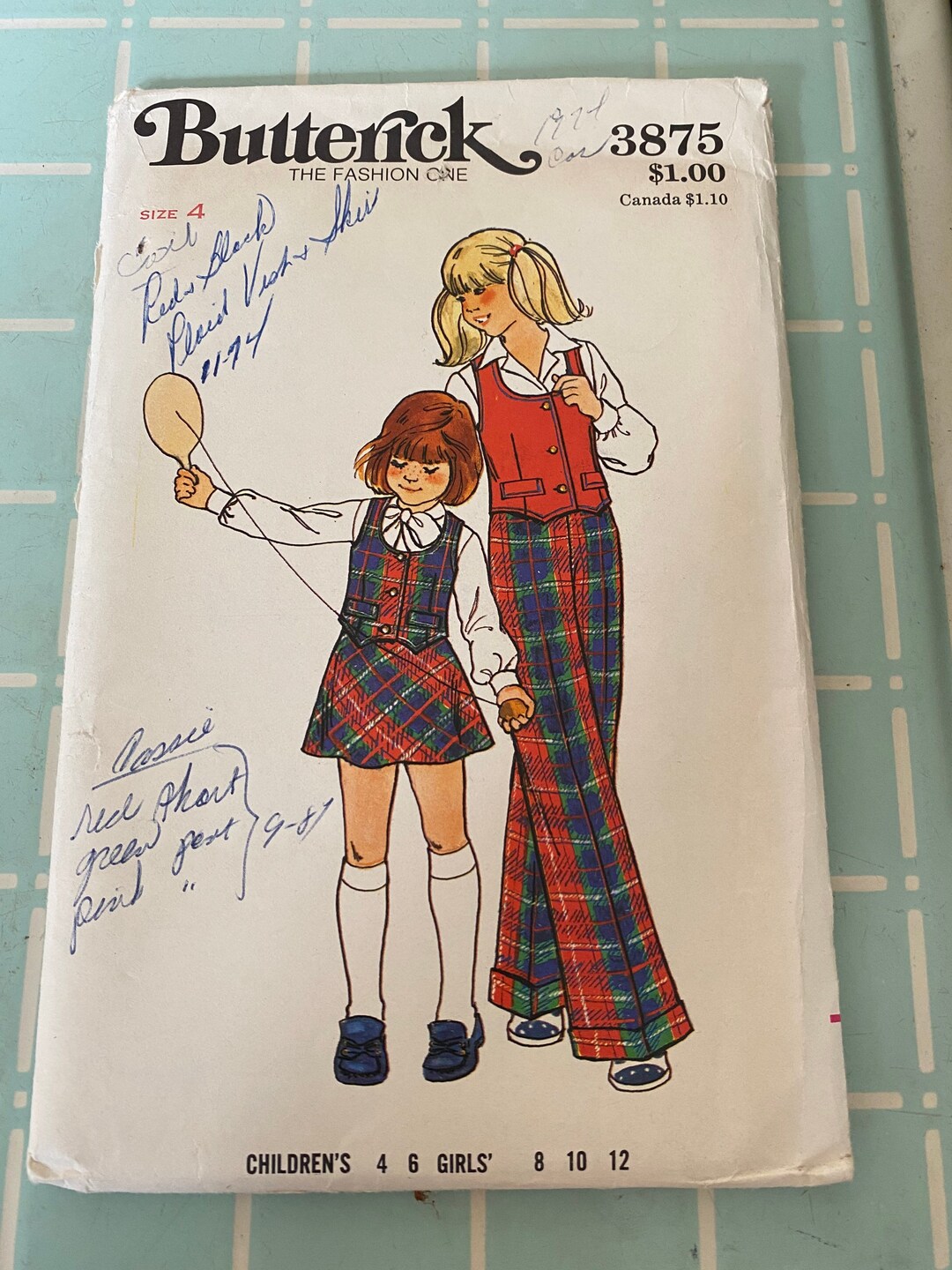 Vintage Girls Vest Skirt & Pants Butterick Pattern 3875 Etsy