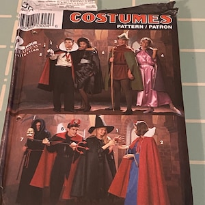 May include: A sewing pattern for making costumes. The pattern includes instructions for making a vampire, a witch, a Robin Hood, a princess, a devil, and a Snow White. The pattern is from the Hour Express Collection.