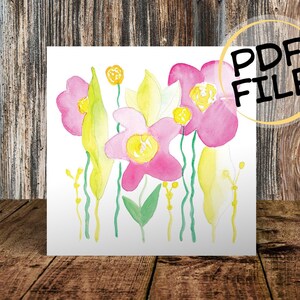 Cartão de flores para impressão, dia das mães, parabéns, aniversário, cartão de felicitações, faça você mesmo, pdf, convite, aquarela, colorido, flores