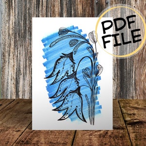 Cartão de flores para impressão, parabéns, dia das mães, aniversário, cartão de felicitações, faça você mesmo, pdf, convite, casamento, colorido, linhas, campânula