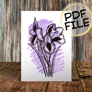 Cartão de flores para impressão, parabéns, dia das mães, aniversário, cartão de felicitações, faça você mesmo, pdf, convite, casamento, colorido, linhas, pontos, íris