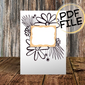 Druckbare Blumenkarte, Glückwunschkarte, Geburtstag, Grußkarte, Dankeskarte, diy, pdf, Einladung, Aquarell, schwarze Linien, Blumen