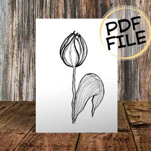 Druckbare Blumenkarte, Glückwunschkarte, Geburtstag, Grußkarte, Dankeskarte, diy, pdf, Einladung, Aquarell, schwarze Linien, Blumen