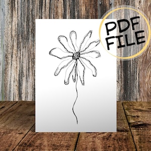 Druckbare Blumenkarte, Glückwunschkarte, Geburtstag, Grußkarte, Dankeskarte, diy, pdf, Einladung, Aquarell, schwarze Linien, Blumen