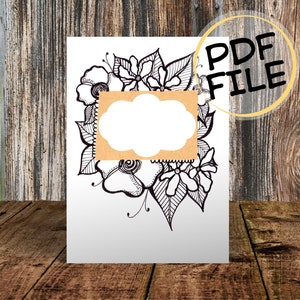 Druckbare Blumenkarte, Glückwunschkarte, Geburtstag, Grußkarte, Dankeskarte, diy, pdf, Einladung, Aquarell, schwarze Linien, Blumen