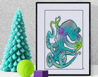 Octopus tentacles print, watercolor art, printable nautical wall art, coastal painting, sea life poster, beach house decor, digital download