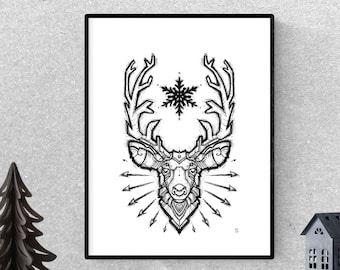 Stag Antler Print: Black and White Scandinavian Art (Digital Download)