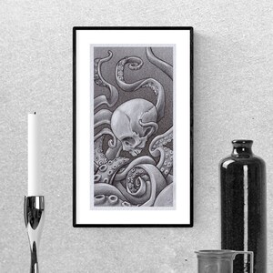 Octopus wall art, kraken print, printable wall decor