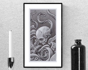 Octopus wall art, kraken print, printable wall decor