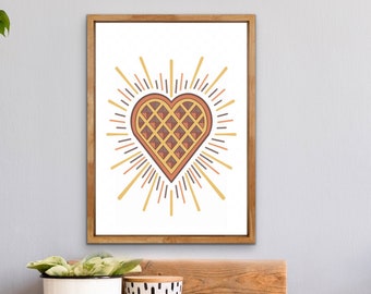 waffle wall art, pastry poster,  food art printable, gift for foodie, food lover gift,  kitchen wall decor,  food illustration