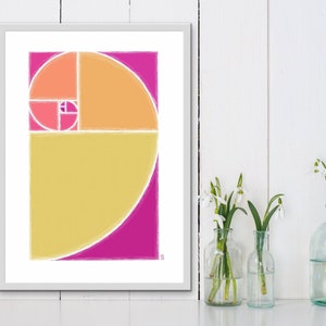 Fibonacci spiral  art print,  printable wall art, golden ratio, mathematics poster, math teacher gift, science poster, spiral wall art