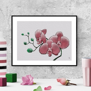 Blush Pink Orchid Watercolor Print: Floral Wall Art (Digital Download)