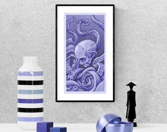 Octopus wall art, kraken print, printable wall decor