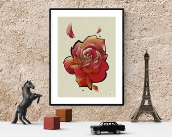 Watercolor rose, flower print, printable floral wall art