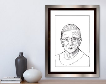 ruth bader ginsburg, printable , black and white , art poster, digital download, wall art, rgb portrait, rgb line drawing