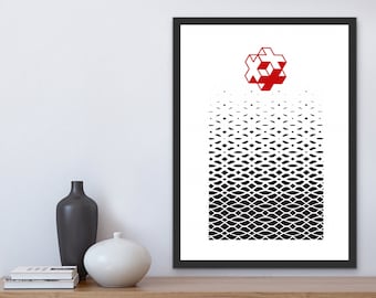 black and red abstract, printable geometric, abstract art prints, red abstract wall art, minimalist art , living room decor