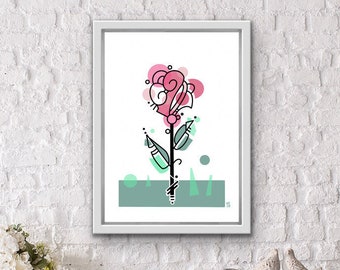 scandinavian flower printable, quirky gifts for women,  printable floral wall art