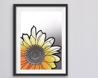 sunflower art print, modern flower art, for living room, pop art printable