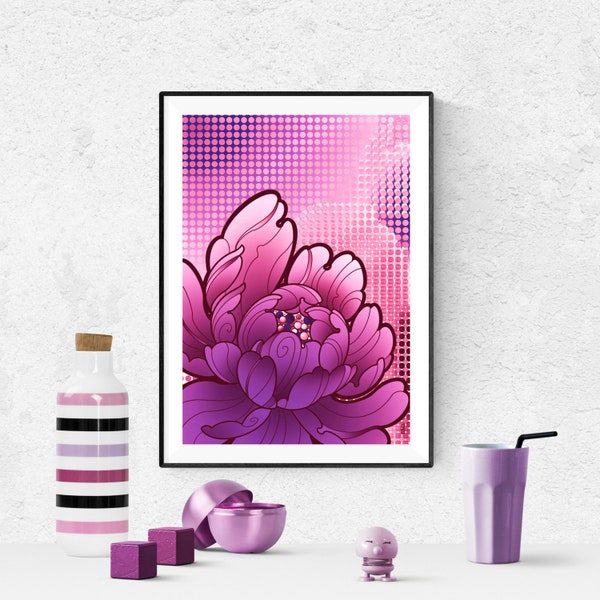 Peony flower, big flower for wall, digital art prints,  gift for girl,  girls room wall art,   printable room decor