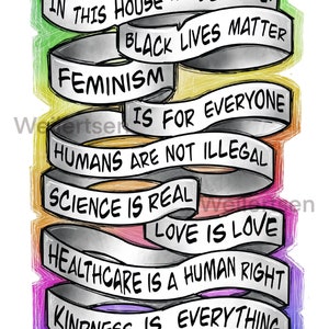 in this house we believe, printable, black lives matter, feminism poster, lgbtq art print, tattoo style wall art, in this house quote, image 2