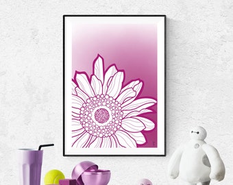 purple sunflower wall art, mindfullness blossom, minimalist sunflower printable