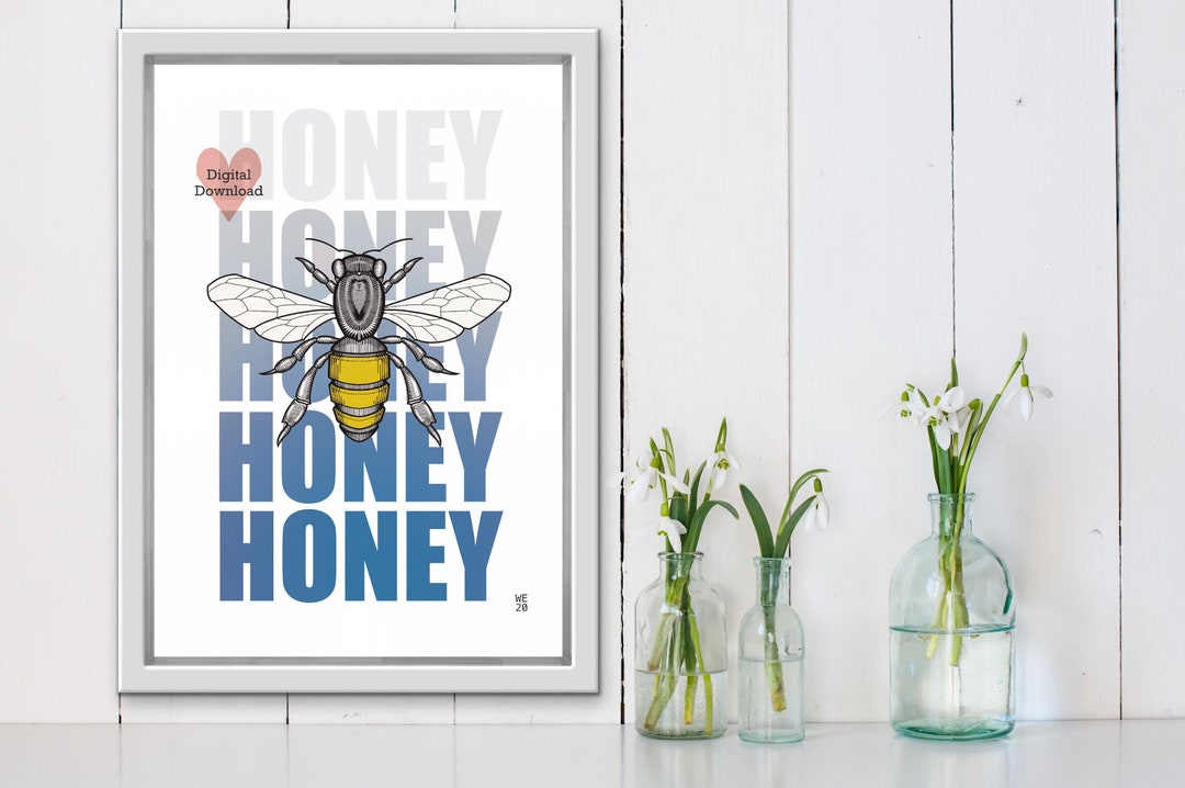 kitchen wall art | bee art print | honey bee decor |... Honey Bee Decor, for Kitchen, Nature Lover Gift, Home Decor, Printable ...