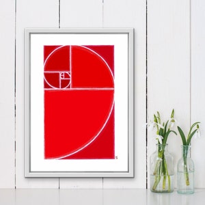 Fibonacci sequence art print,  printable wall art, golden ratio, mathematics poster, math teacher gift, science poster, spiral wall art