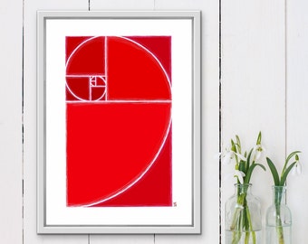 Lámina artística de la proporción áurea: Espiral de la secuencia de Fibonacci (Descarga digital)