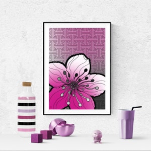 pink cherry blossom, printable art, sakura flower, raspberry print, aesthetic art