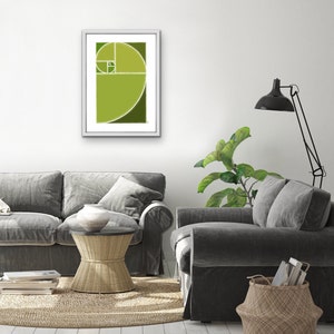 Golden ratio, Fibonacci spiral, green aesthetic, printable wall art, mathematics poster, math teacher gift, science poster, spiral wall art image 5