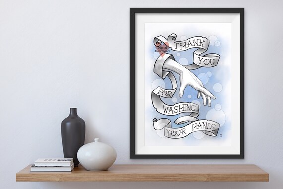 Wash Your Hands Bathroom Wall Decor Blue and White - Etsy