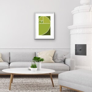 Golden ratio, Fibonacci spiral, green aesthetic, printable wall art, mathematics poster, math teacher gift, science poster, spiral wall art image 7