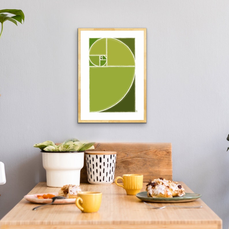 Golden ratio, Fibonacci spiral, green aesthetic, printable wall art, mathematics poster, math teacher gift, science poster, spiral wall art image 6