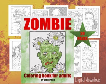 Zombiekleurplaten voor volwassenen: 30 pagina's Halloween-bundel (digitale download)