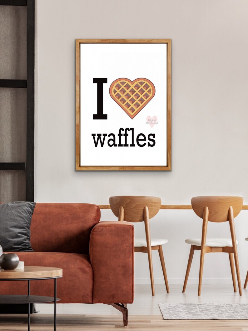 Waffle Wall Art, I Heart Waffles, Pastry Poster, Food Art Printable