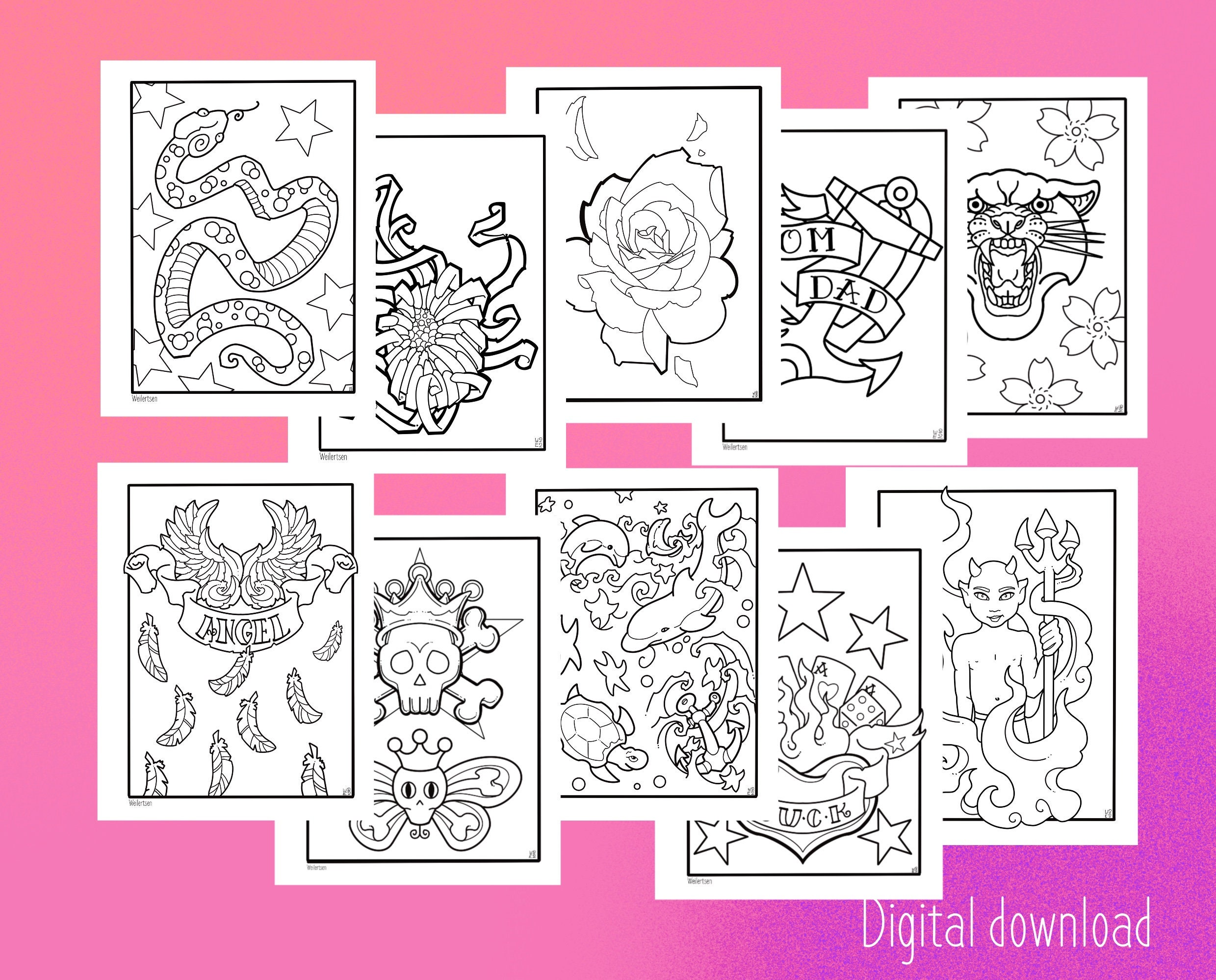 Tattoo Coloring Pages for Kids, Traditional Tattoo Flash Book ...