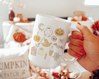 Spooky Things White Ceramic Mug 15 oz | Halloween Coffee Mug, Spooky Season Coffee Cup