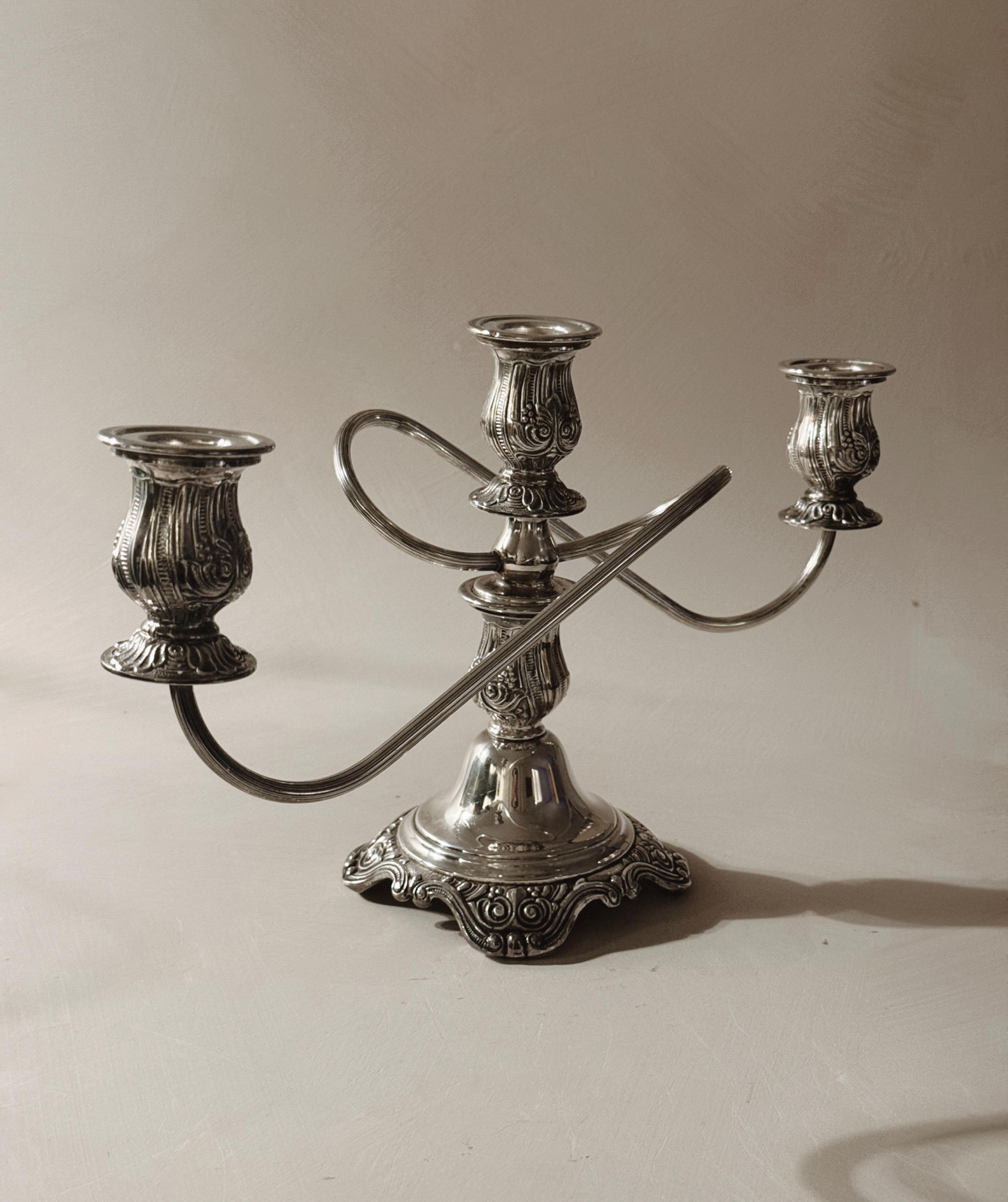 Vintage Oneida Silversmiths 3-arm Candelabra | Silverplate Ornate 