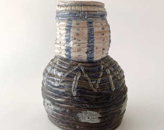 Vintage Studio Pottery Coil Vase Handmade Ceramic Vessel Brutalist Wabi Sabi Decor