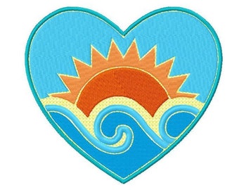 I left my heart at the beach / heart - sun, waves and sand Embroidery Design