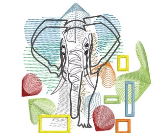 Psychedelic elephant tripping embroidery design