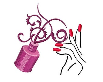 Manicure / nail polish / glamorous hand / instant download embroidery design
