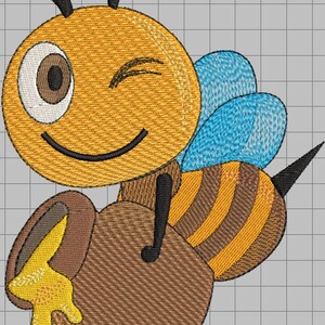 Winking Bee With Honey Jar Embroidery Winking Bee With Honey Jar Embroidery