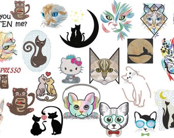 Pack of over 20 embroidery designs for cat lover - instant download embroidery models - best cheap price and high quality kids and grown ups