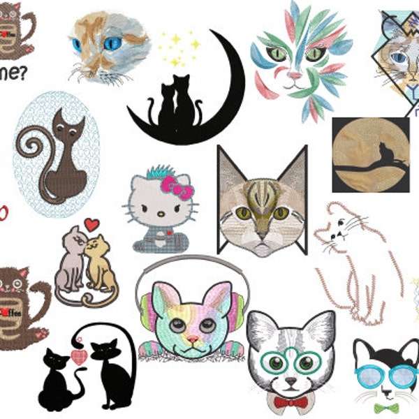 Pack of over 20 embroidery designs for cat lover - instant download embroidery models - best cheap price and high quality kids and grown ups