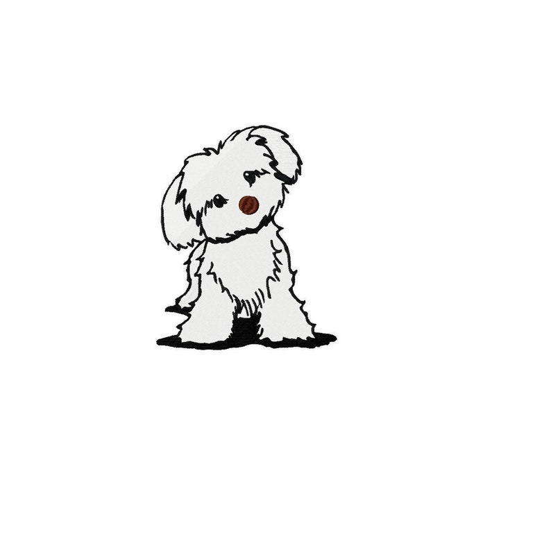 White bichon puppy dog embroidery design  etsy