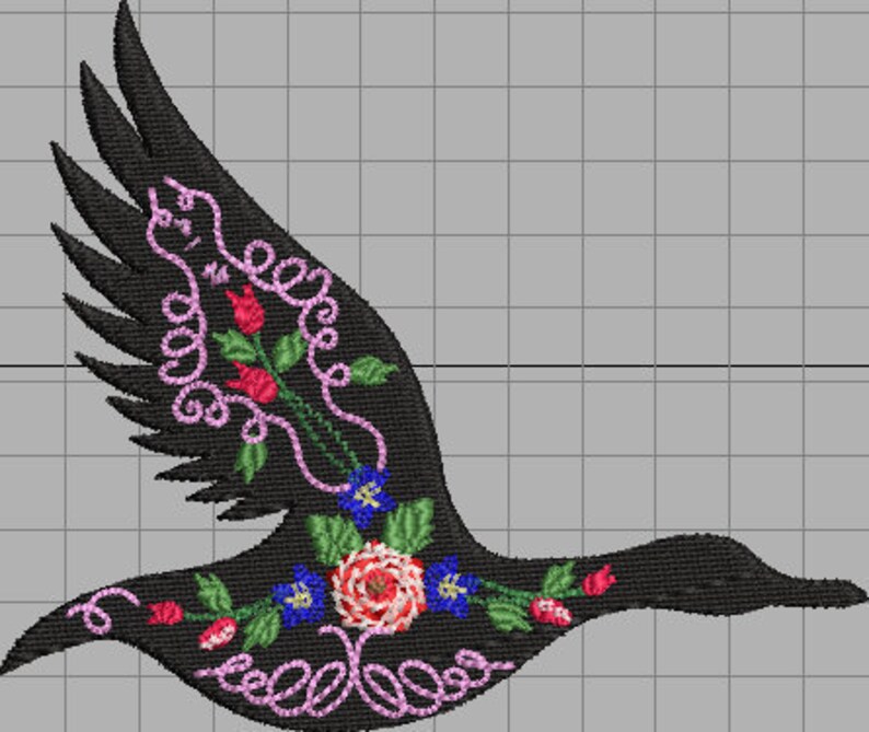 Flying black swan with flowers  instant download embroidery  etsy