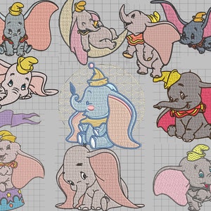 Pack of 10 Dumbo's / elephant cartoon for kids / cheap price / instant download embroidery design