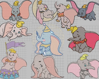 10er Pack / Dumbo's / Elefant Cartoon für Kinder / Stickdatei zum Sofort-Download