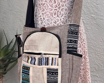 Torba typu crossbody z bawełny na powrót do szkoły, torba na laptopa, torba typu crossbody hippie